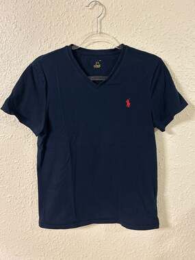Polo Ralph Lauren Classic Fit Navy Blue V-Neck Cotton T-Shirt with Red Pony Logo